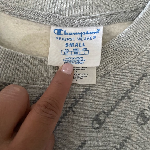 Champion Womens Reverse Weave Cropped All Over Print Script Sweatshirt Small - Picture 5 of 5